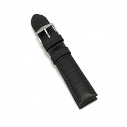 24mm Black Duke Alligator Embosed Leather Watch Band with Steel Buckle 